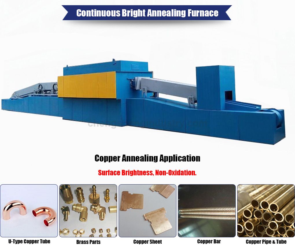 Continuous Conveyor Belt Cooper Tube / Pipe / Bar Bright Annealing Furnace
